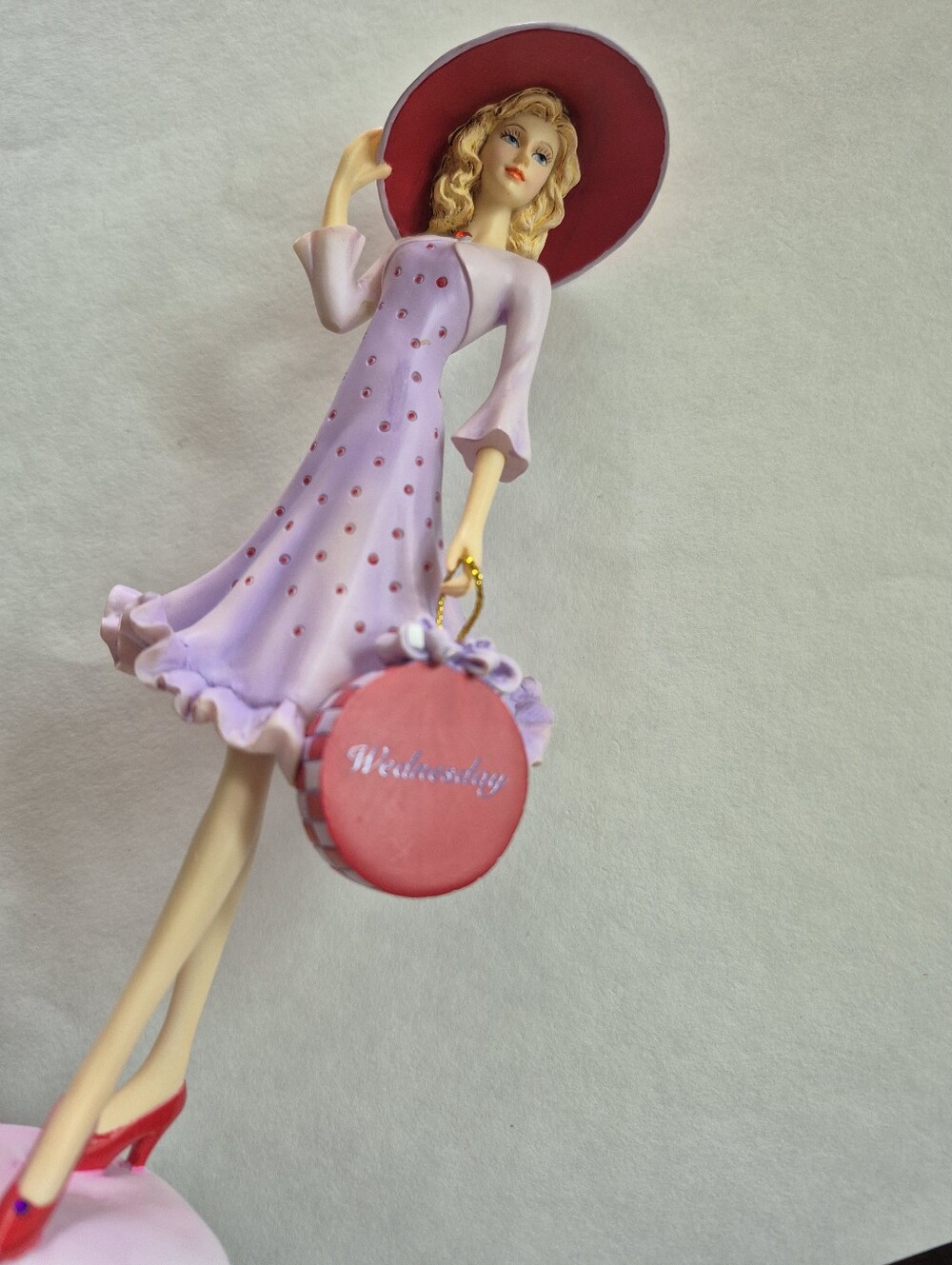 Hats Of The Week Collection. Wednesday Lady. Red Hat Purple Dress Figurine - Picture 6 of 6